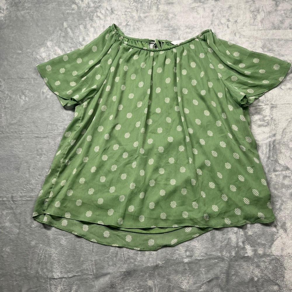 LC Lauren Conrad Green Polka Dot Off-Shoulder Blouse